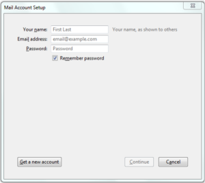 Thunderbird email setup screenshot.